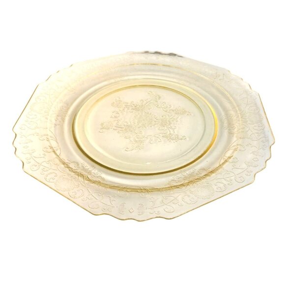 Vintage Hazel-Atlas Florentine Yellow Depression Glass Plates Set Of 2 Floral De - Picture 7 of 8